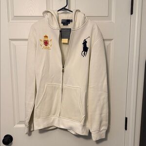 Polo Ralph Lauren Cream Zip-Up Hoodie with Crest & Pony